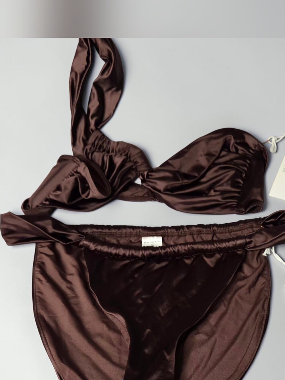 GOOD AMERICAN Bikini Set XL Dark Cocoa One Shoulder Ruched Two Piece Swimwear